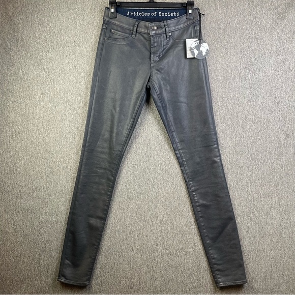 Articles of Society Gunmetal Gray Waxed Finish Skinny Jeans Women’s Size 25 - Picture 1 of 9